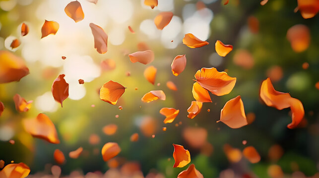 A vibrant springtime scene with Palash and Shimul petals floating in the air, carried by the gentle Phalgun breeze,