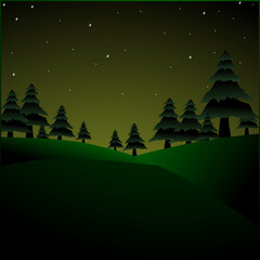 night landscape with trees and stars