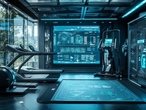 Interconnected Smart Gym featuring advanced fitness equipment and tailored training programs