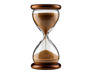 Transparent PNG format realistic glass hourglass with flowing sand high resolution isolated time measurement countdown classic object transparent reflection antique timer clock minute.

