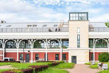 The building of the Youth Theater on the Fontanka on a cloudy August day