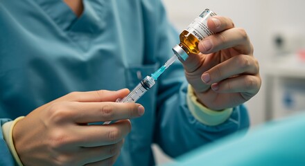 Drawing Medication From Vial with Syringe for Injection or Vaccination