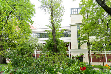 The building of the Youth Theater on the Fontanka on a cloudy August day