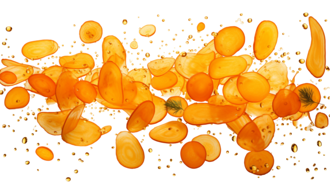 Orange Carrot Slices Refreshing Splash, Healthy Drink for Energy and Diet.