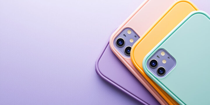 Multicolored bright silicone cases for smartphones lie in a stack. An assortment of protective phone cases.