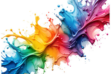 Colorful paint splash action in artistic studio abstract art vibrant environment dynamic view, isolated on white or transparent background