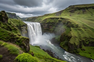 A majestic waterfall in Iceland.