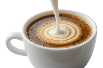 Creating coffee art in a cozy , close-up beverage photography for artistic inspiration, isolated on white or transparent background