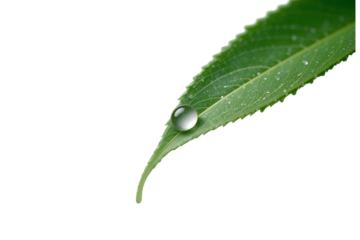 Drop of water on green leaf nature close-up fresh environment macro photography, isolated on white or transparent background