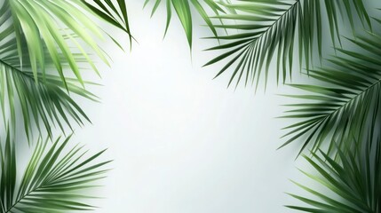 Obraz premium Palm Leaves on White Background Creates a Natural Frame for Text