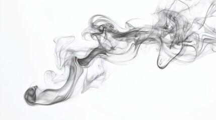 Wisps of delicate black gray smoke swirling gracefully against a pure isolated on white background, creating an ethereal, abstract effect perfect for design and art projects.