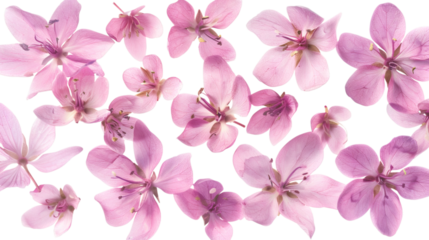 Flying pink petals with delicate details on a white background isolated