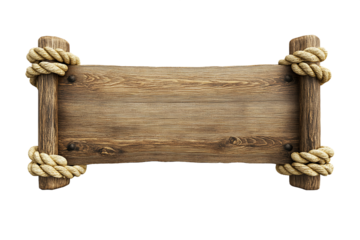 Empty Wooden Sign With Rope Isolated On Transparent Background, PNG