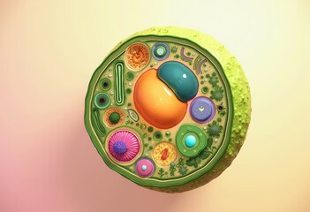 detailed vibrant plant cell diagram showcasing intricate internal structures various organelles, chloroplast, nucleus, vacuole, membrane, cytoplasm