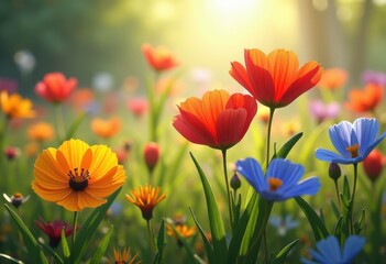 Fototapeta premium close capture vibrant diverse wildflower blooms displaying rich palette colors intricate petal designs natural habitat, blooming, widthflower, peduncle