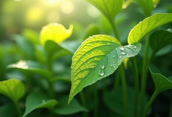 Obraz premium close lush green leaves delicate stems capturing intricate details vibrancy, plant, botanical, flora, vibrant, texture, sunlight, beauty, growth, organic