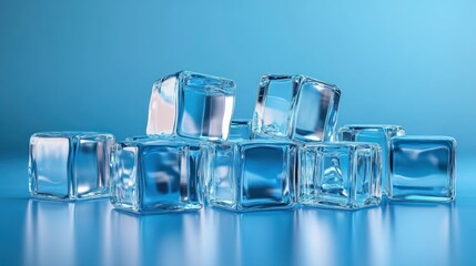 Crystal Clear Ice Cubes on Blue Background: A Refreshing Image