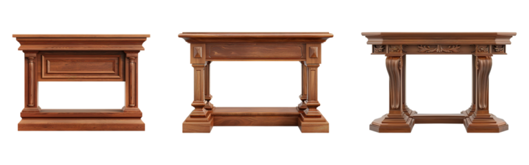 Wooden Desks Set on Transparent Background