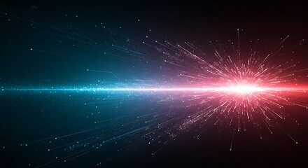 Naklejka premium Abstract Digital Explosion Radiant Lines Blue Red Background 4K