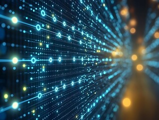 Naklejka premium Illuminated glowing abstract data network with flowing lines and dots