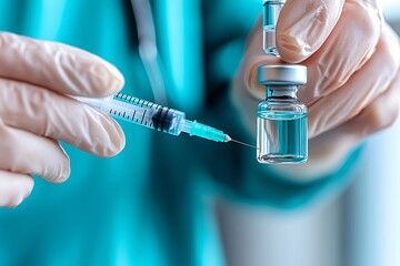 A doctor holding a syringe and a vial of medicine solution