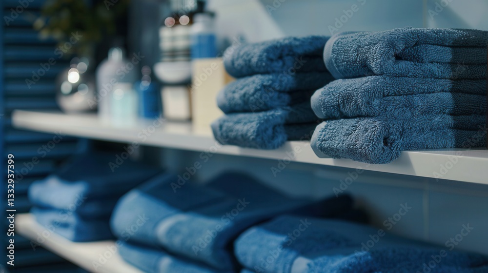 Poster elegant bathroom featuring neatly folded towels creating a cozy and clean ambiance for hotels and sp