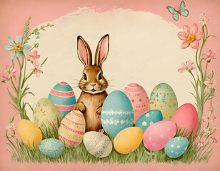 easter card with bunny and eggs