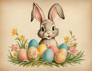 Vintage Easter illustration with decorative eggs