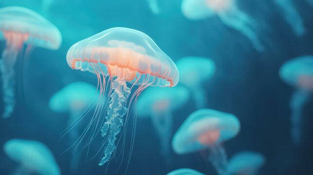 Translucent Jellyfish in Teal Underwater Setting
