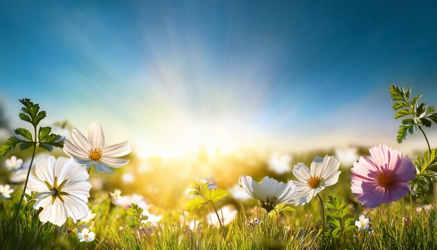 spring banner with wild flowres