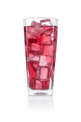 Sweet soda water with ice cubes in glass isolated on white