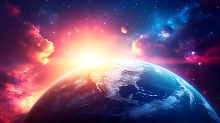 Fototapeta premium Earth and space are depicted in a beautiful cosmic image