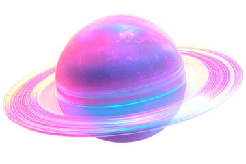 Fototapeta premium Holographic Planet with Glowing Rings Isolated on Transparent Background