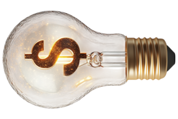 Light bulb with dollar symbol isolated on transparent background
