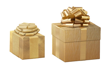 Golden gift box on white background for die cut, advertising media, greeting card.