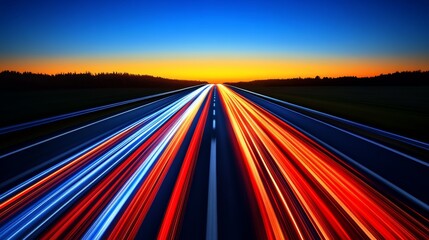 Obraz premium A race track illuminated at night, with glowing tire tracks forming a captivating pattern beneath a dramatic sky