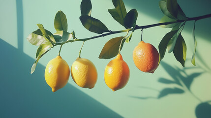 Burst of Natural Freshness: Vibrant Citrus Fruits on Sunlit Branches to Represent the Energy of Nature and the Taste of Summer &ndash; Generative AI