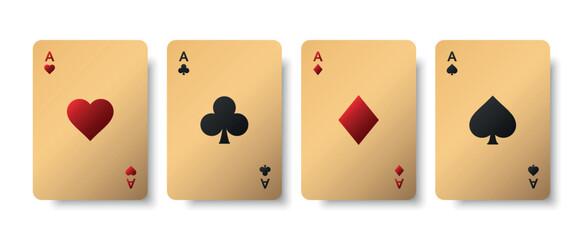 Set of four golden black and red ace card suits