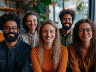 Obraz premium <Inclusive Group of Diverse Young Adults Embracing Friendship and Joy in a Modern Workspace>