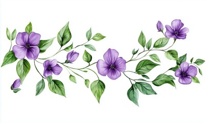 Fototapeta premium Purple floral watercolor illustration with leaves and blossoms for design projects