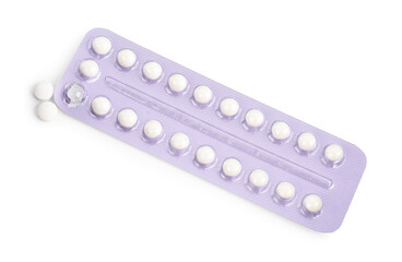 Blister of contraceptive pills isolated on white