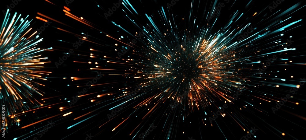 Poster dynamic explosion of colorful light particles creating a vibrant abstract background