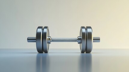 Obraz premium Silver Dumbbell on Reflective Surface Fitness Equipment for Strength Training and Workout Rout