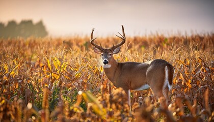 whitetail buck in corn field