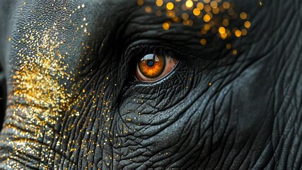 Close-up of an elephant eye with artistic golden textures.