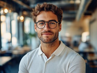 Obraz premium Confident Young Man with Glasses in Creative Workspace - Portrait of Smiling Male Model in Hipster Style with Positive Energy