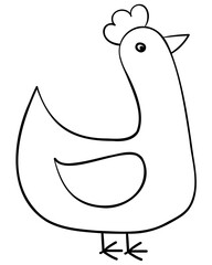 Outline chicken in doodle style, coloring page for kids creativity, learning or design