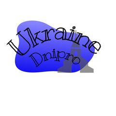 Abstract spot with gradient blue and blue with inscription Ukraine Dnipro with drawing church