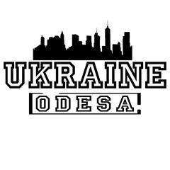Fototapeta premium On a white background the inscription Ukraine below the inscription Odesa above the city context