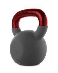 One kettlebell with red metal handle isolated on white